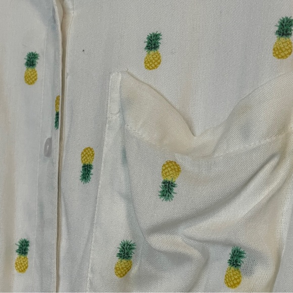 JAPNA Pineapple Sleeveless Button down White Shirt Dress - Picture 5 of 7